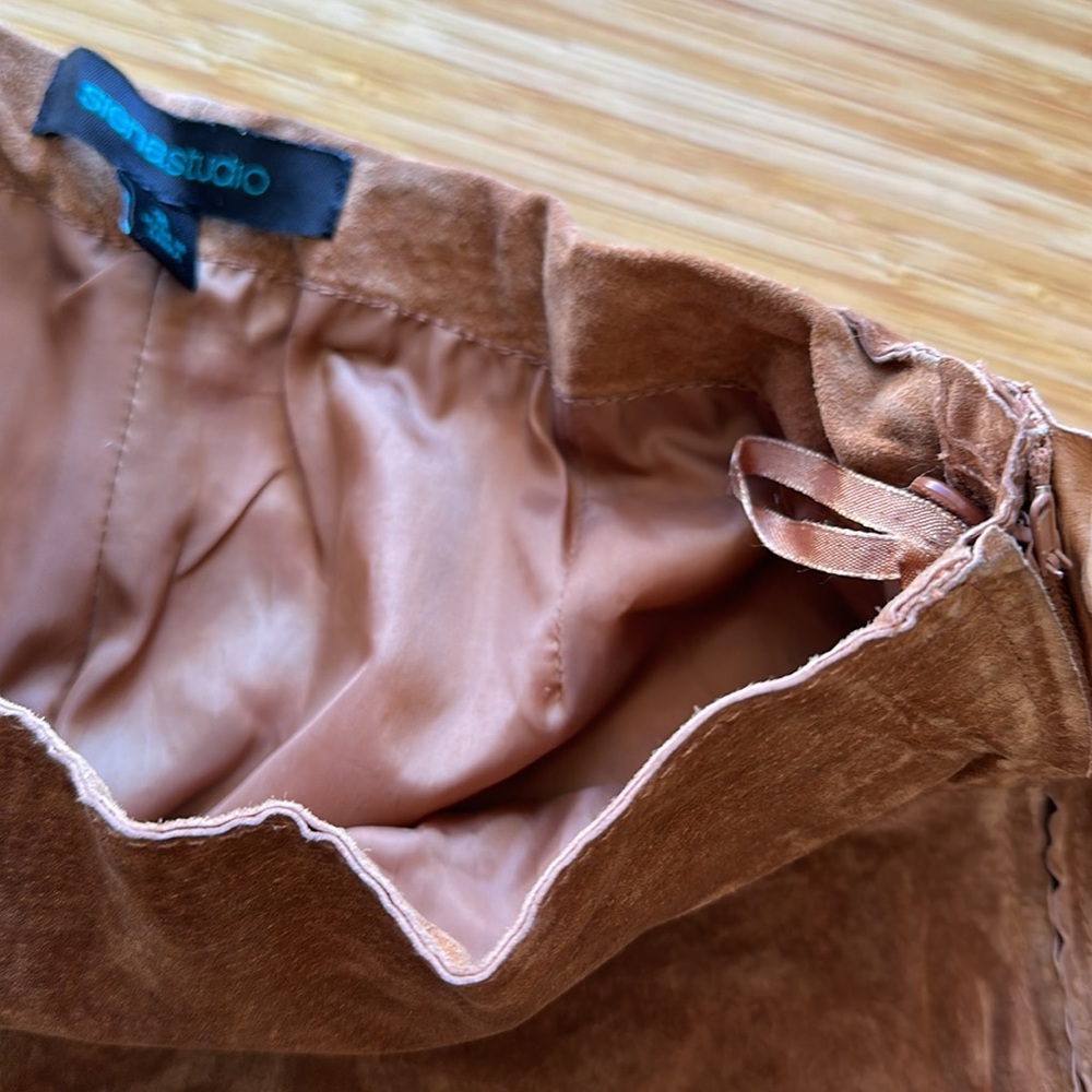 100% LEATHER brown suede women’s size 8 brown fully-lined pants - Picture 5 of 8